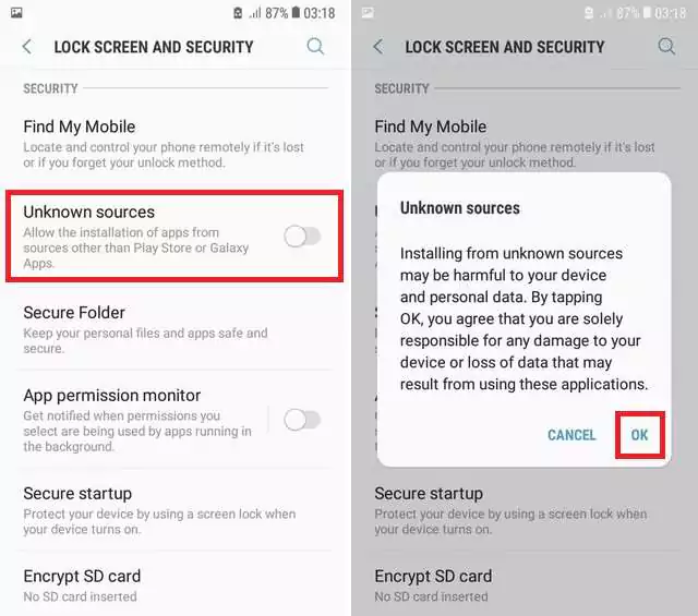 Settings Security Install unknown apps